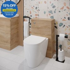 Bathroom Toilet WC Concealed Cistern Unit Pan Soft Close Seat Wood Effect 500mm