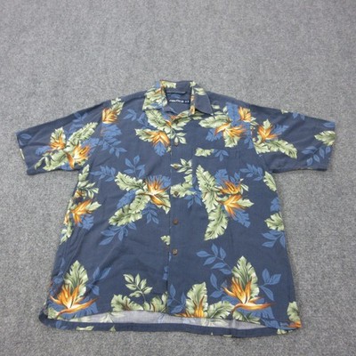Nautica Shirt Mens M Blue Floral Rayon Short Sleeve Button Front Casual