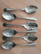 Set Of 6 Vintage Wear Rite Nickel Silver Leaf Engraved Jam/Serving Spoons