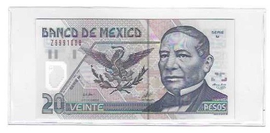 MEXICO - BANCO DE MEXICO  20 PESO  SERIES M / Z   2001  UNC REPLACEMENT NOTE