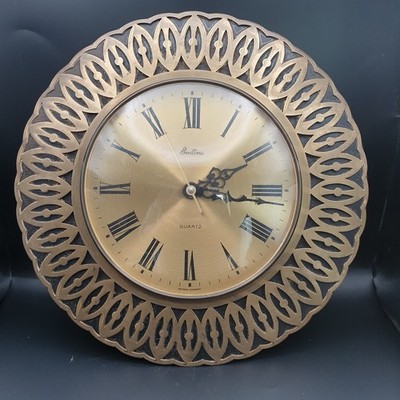 Bentima Quartz Wall Clock Retro Brass Metal Petal Sunburst Design Working