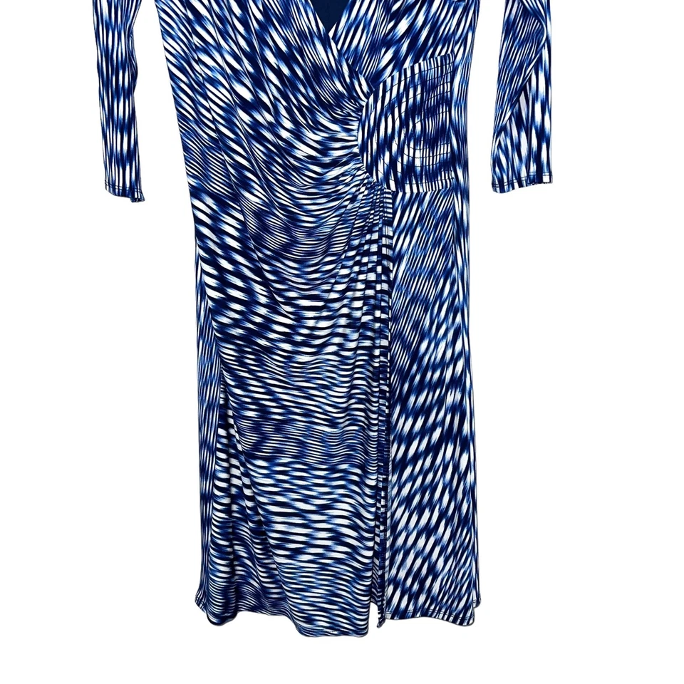 Vestido envolvente sintético manga 3/4 estampado azul negro Laundry by Design para mujer 10 Foto 4 de 4