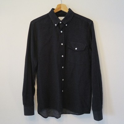 Saturdays Surf NYC Mens Oxford Sashiko Black White Button Up Shirt Medium M