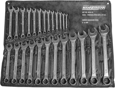 Brüder Mannesmann Gabel-Ringschlüsselsatz, 7-32 mm, Chrom-Vanadium, 25-teilig