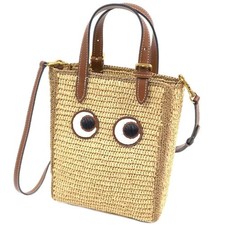 Anya Hindmarch Natural Eyes Mini Raffia Leather Shoulder Tote Bag