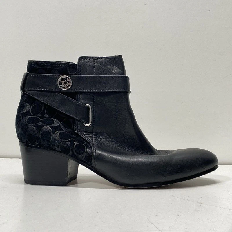Bota Coach Preta Logotipo Tornozelo Feminina Tamanho 7.5 - Imagem 3 de 4