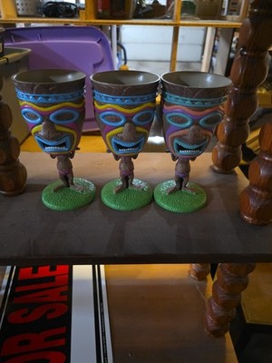 Tiki goblet Hawaiian tribal mask. Set Of 3 . Perfect Condition
