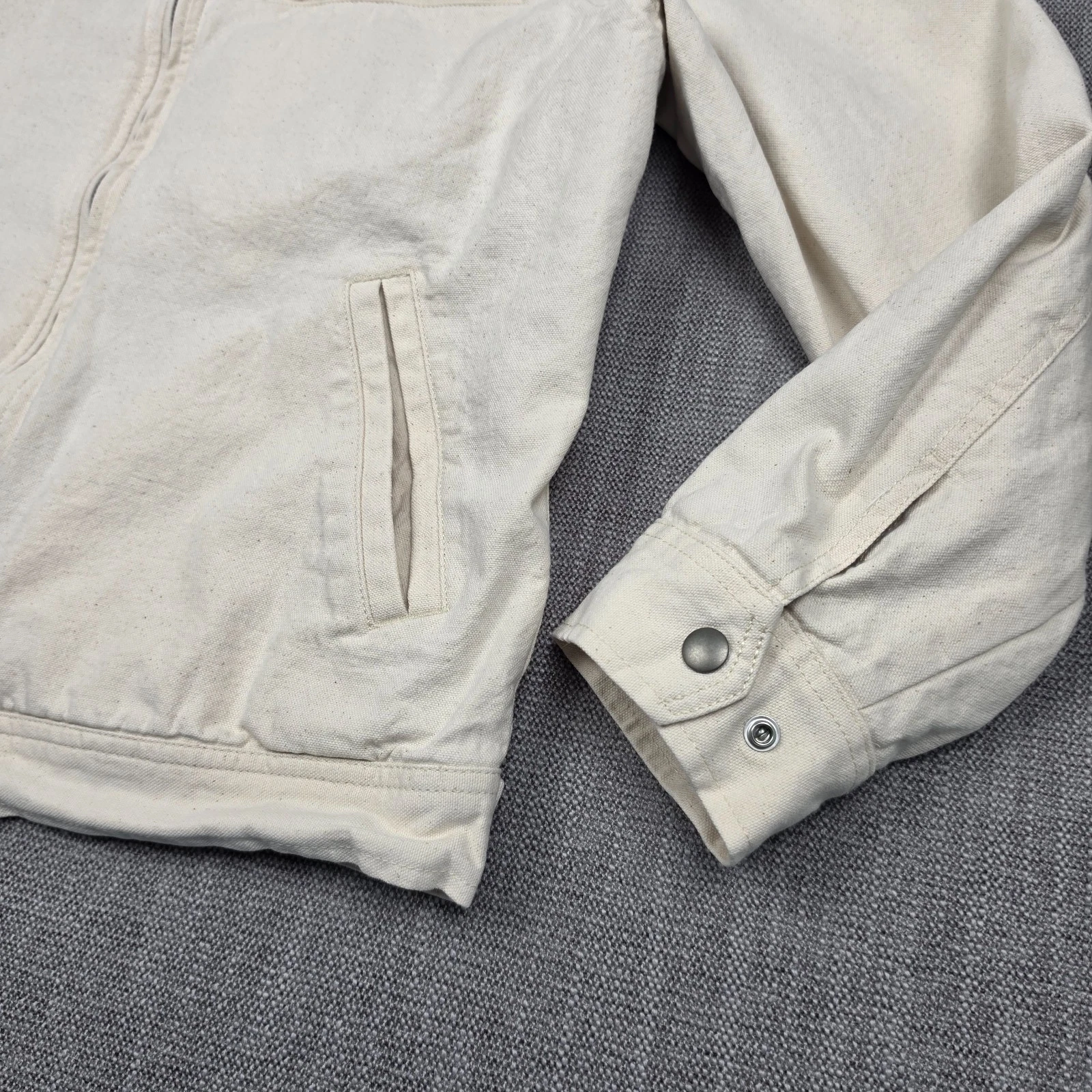 Wallace & Barnes Canvas Work Jacket Mens Medium Cream Corduroy Collar Full Zip image 5