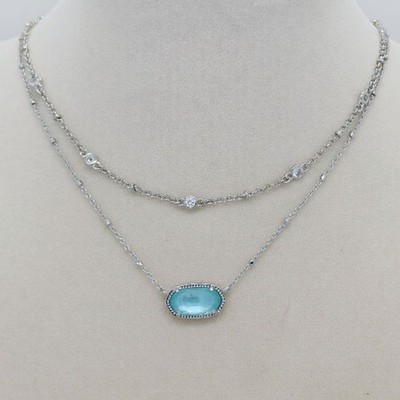 Kendra Scott Elisa Silver Crystal Multi Strand Necklace in Light Blue Illusion