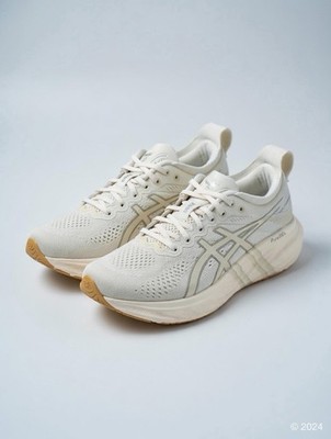 ASICS Gel-Nimbus 25, specifically in the 'Cream Fawn' colorway.