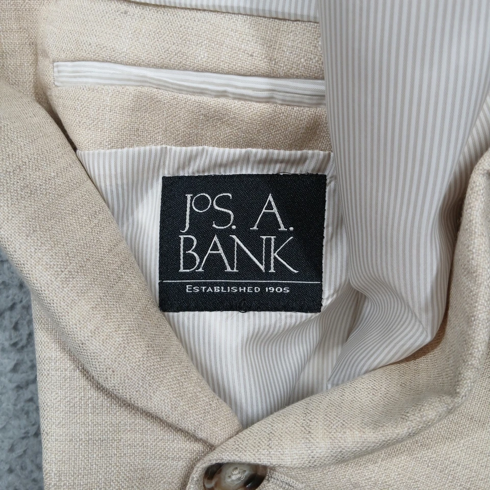 Jos. A. Bank Men's 44L Beige Linen Wool Blend Two Button Sport Coat Blazer - Image 3 of 4