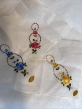 VTG Set of 3 Made in Switzerland Floral Embroidered Handkerchiefs New RN14750
