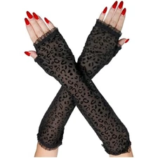 Women's Lace Cheetah Print Arm Warmer,Halloween Gloves Arm Sleeve 