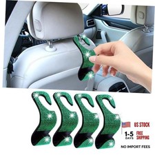 LAINLOY 4PCS Bling Car Headrest Hook, Crystal Rhinestone Back Seat Purse Green
