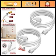 6FT 2-Pack Short Extension Cord, Flexible Durable Indoor 3-Prong Power Cable, 13