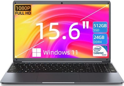 NEW SGIN 15.6'' Full HD Laptop Intel N5095 24GB RAM 512GB SSD 7000mAh Windows 11