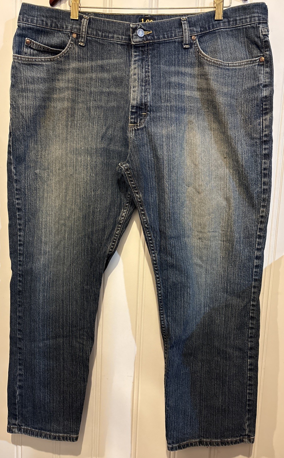 Straight Leg Pants 42x29 Dark Blue Jeans Awesome Fade