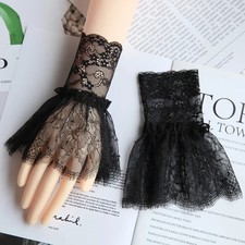 Women Fake Arm Sleeves with Short Tassels White and Black Pleated Cuff Beautiful