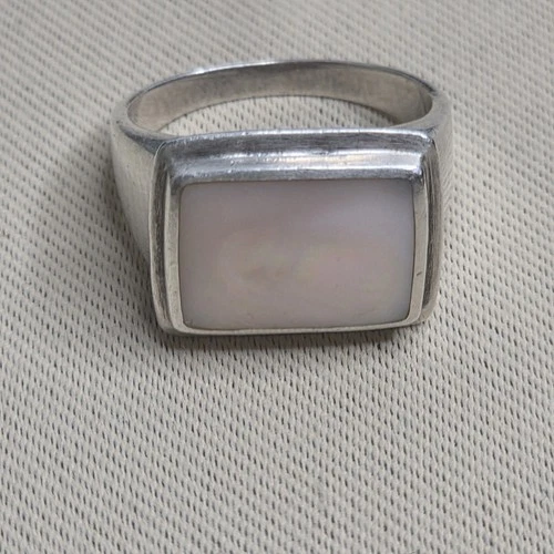 VTG: 1970s 925 Sterling Silver Mother Of Pearl Signet Ring Sz 7 Unisex