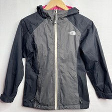 The North Face Girls DryVent Hooded Rain Jacket Gray Black Pink Size M 10/12