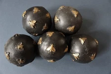 Set of Five Metal Balls 4" Black with Golden Bees Nice Decoration Unusual