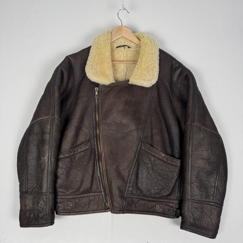 Vintage B-3 Flieger Bomber Jacke braun Lammfell Shearling Leder Flieger 52" - Bild 1 von 11