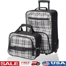 Softside Upright Luggage Set Expandable Black Plaid 2-Piece (14/19)
