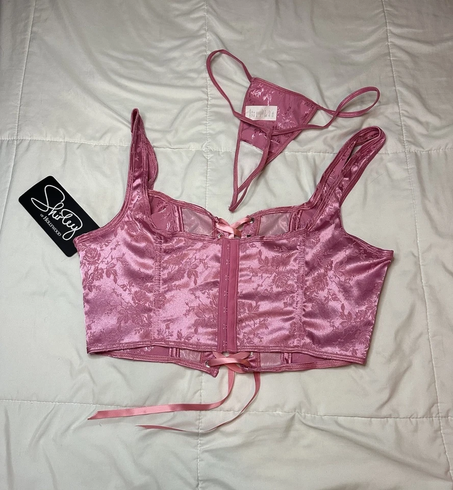 VTG NWT DEADSTOCK SHIRLEY OF HOLLYWOOD 90s/Y2K BUSTIER CORSET THONG SET PINK XL - Image 2 of 4