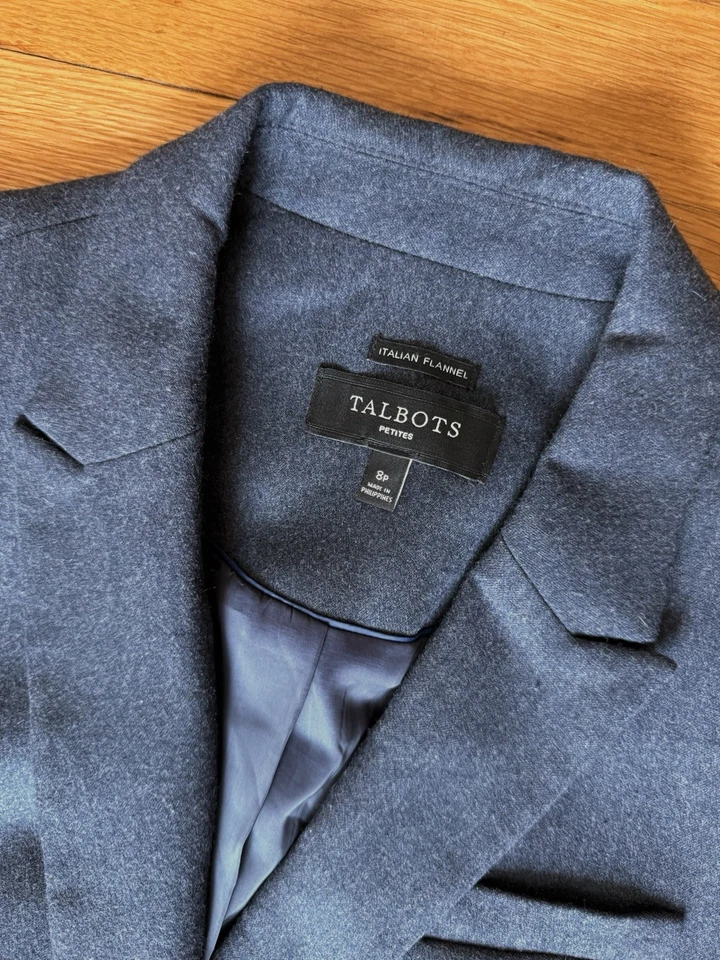 Talbots Lux Italian Wool Flannel Blazer Jacket Navy Blue Women's Size 8 Petites - Image 3 of 4