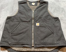 Carhartt Mens Large BLK Relaxed Fit Washed Duck Rugged Sherpa Lined Vest 104394