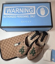 GUCCI LA GG MLB Dodgers LOGO CANVAS Slippers Size 9 US 7.5 UK Bag Box Packaging