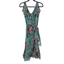 Eliza J Dress floral cascading ruffle trim size 6