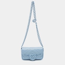 Gucci GG Marmont Monochrome Blue Matelasse Leather Chain Belt Bag