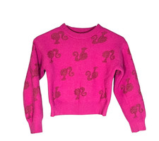 Barbie Youth Girls Metalic Print Pink Sweater Super Soft 7/8 Long Sleeve