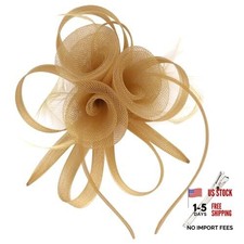 Fascinators Hats with Feather for Women 2026 Derby Hats Small Tea Party Gold