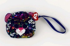 TY Beanie Boo Coin Purse Reversible Sequins Rainbow Zip Pouch Dotty Leopard Cat