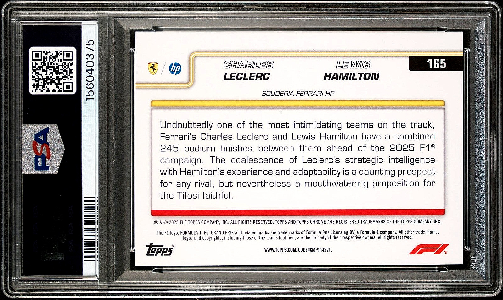 2025 Topps Chrome Sapphire Formula 1 F1 165 Duo Pop 1 Leclerc/Hamilton Gold /50 view 3