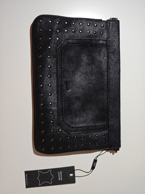 Saba Black Leather Studded Sonja Clutch Bag WAW17025