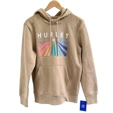 NWT Hurley Fleece Hoodie Tan Rainbow Sunburst Graphic Mens S Beamer