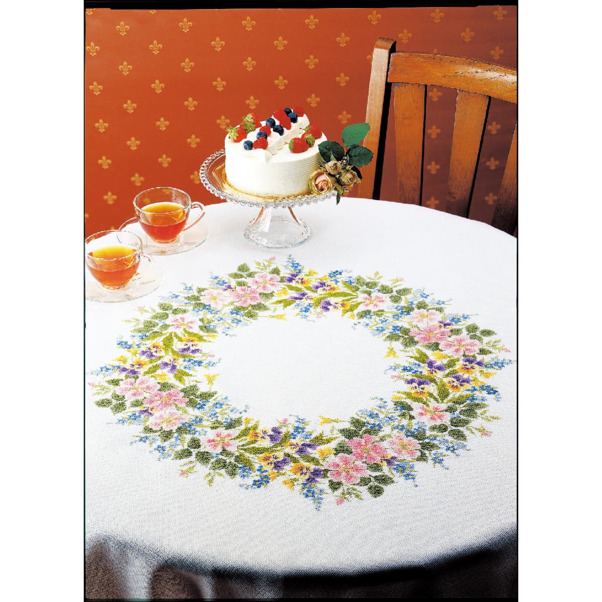 Olympus counted cross stitch kit table cloth ""Wild Rose "", 150x150cm