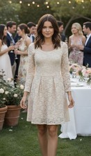 Free People Long Sleeve Pink Cream Lace Boho Dress XS S Babydoll Coquette Fairy