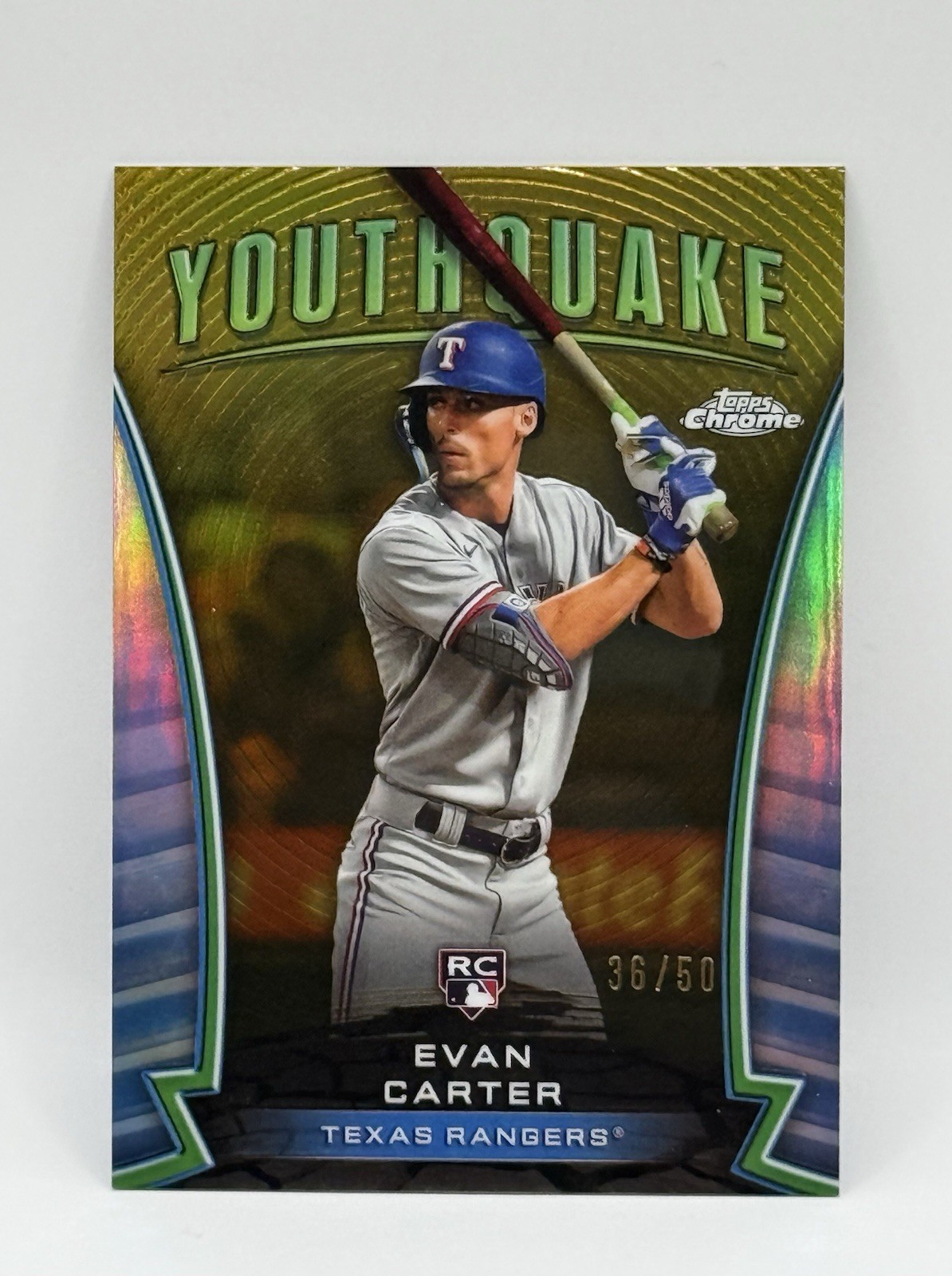2024 Topps Chrome Evan Carter Youthquake Rookie Gold #/50 Rangers #YQ-14