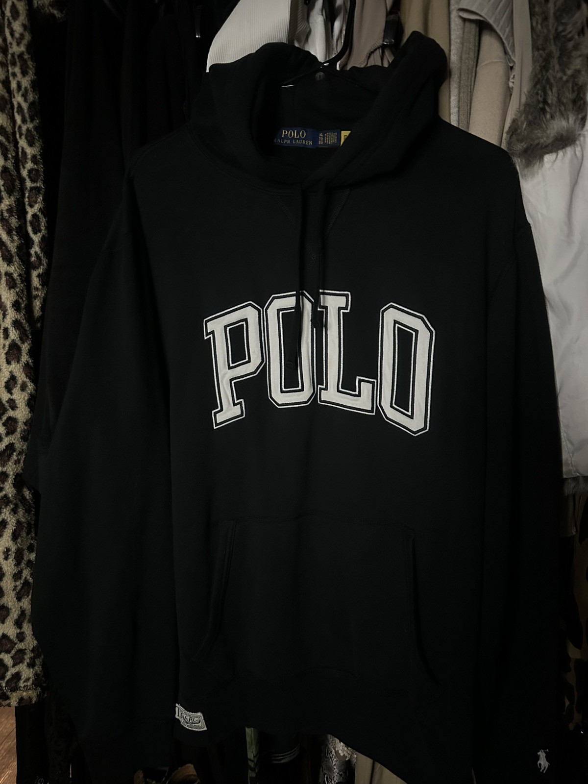 Polo Ralph Lauren Black White Big Logo Hoodie Hooded Sweatshirt Sz Xl