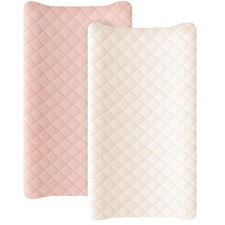 Waterproof Muslin Changing Pad Cover 2 Pack, Quilted Cotton Fitted Diaper Cha...