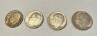 Roosevelt Dimes 1946-1964 90% Silver, Circulated, Lot Of 4