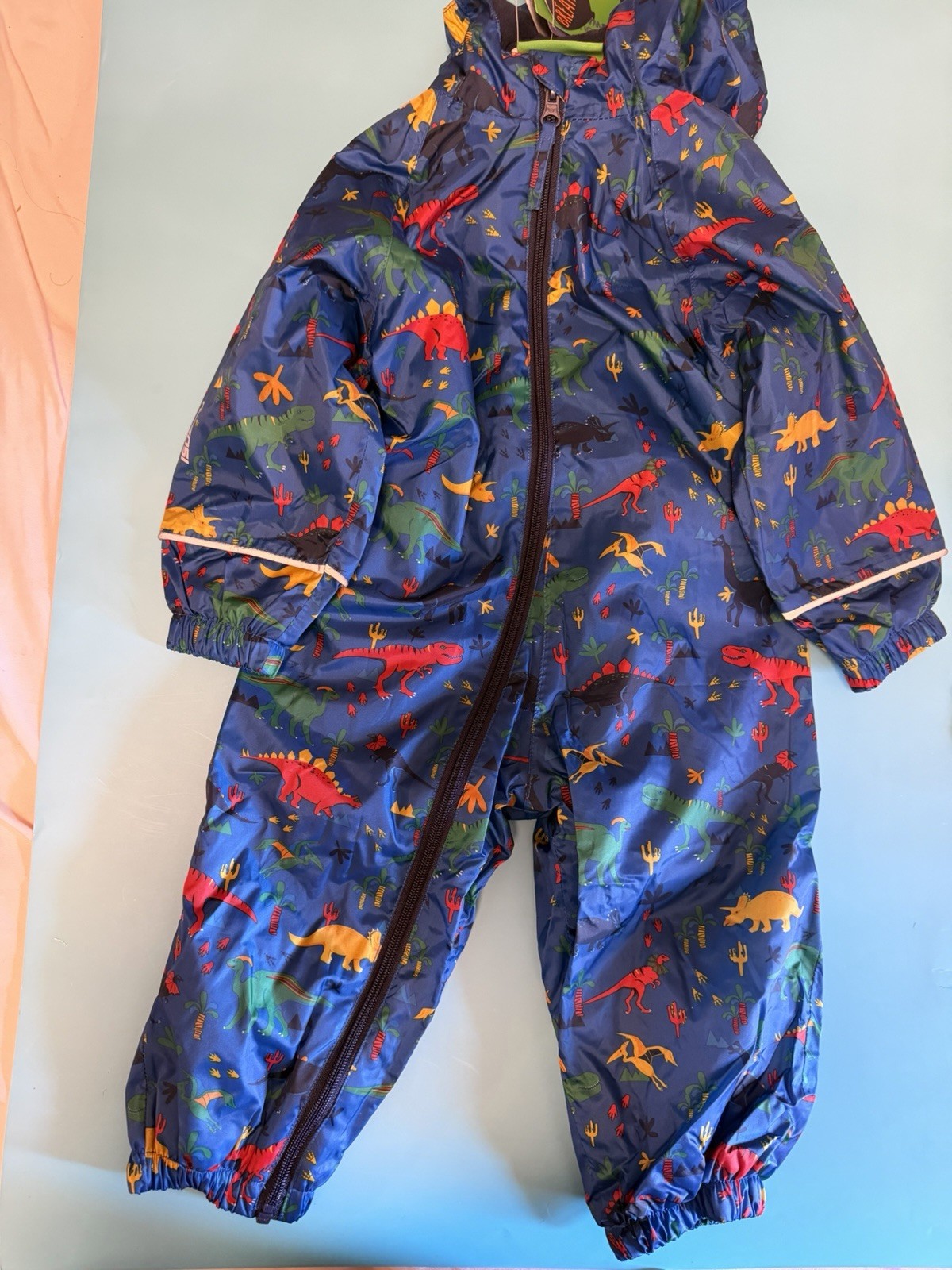 Mountain Warehouse Kids Blue Dinosaur Printed Waterproof Rain suit In Size 12-18