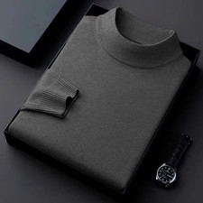 Autumn Mens Mock Neck Sweaters Casual Turtleneck Knitted Long Sleeve Pullover Sw