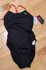  TYR Women's Standard Hexa Cutoutfit Swimsuit, Black/Orange, 26