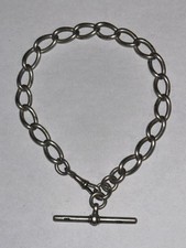 Antike viktorianische Silber Albert Uhrenkette T Bar Armband 28,2 Gramm 9" lang