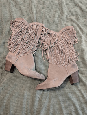 7 For All Mankind Women's Size 8M Taupe Fringe Western Ankle Booties Boots